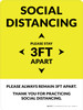 Social Distancing Please Stay 3Ft Apart Yellow Portrait - Wall Sign