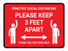 Practice Social Distancing Red - Please Keep 3ft Apart Landscape - Wall Sign