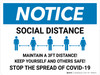 Notice: Social Distance - Maintain a 3ft Distance Landscape - Wall Sign