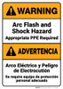 Warning: Arc Flash Shock Hazard PPE Required Bilingual Spanish ANSI - Wall Sign