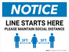 Notice: Line Starts Here Maintain Social Distancing 3ft/Landscape - Wall Sign Notice: Line Starts Here Maintain Social Distancing 3ft/Landscape - Wall Sign
