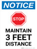 Notice: Stop Maintain 3ft Distance with Icon Portrait - Wall Sign Notice: Stop Maintain 3ft Distance with Icon Portrait - Wall Sign