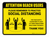 Attention: Beach Users Remember Social Distancing with 3ft Icon Landscape - Wall Sign