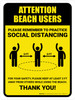 Attention: Beach Users Remember Social Distancing with 3ft Icon Portrait - Wall Sign
