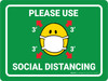 Please Use Social Distancing 3ft Emoji Green - Wall Sign Please Use Social Distancing 3ft Emoji Green - Wall Sign
