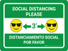 Social Distancing Please Bilingual Spanish with Sunglasses 3ft Emoji Green - Wall Sign