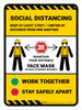 Work-site Social Distancing Safety Precautions 3ft/Face Mask with Icons Portrait - Wall Sign Work-site Social Distancing Safety Precautions 3ft/Face Mask with Icons Portrait - Wall Sign