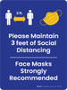 Please Maintain 3 Feet Social Distancing - Face Masks Strongly Recommended Portrait - Wall Sign Please Maintain 3 Feet Social Distancing - Face Masks Strongly Recommended Portrait - Wall Sign