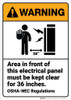 Warning: Electrical Panel Keep Clear Inches ANSI - Wall Sign