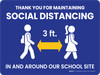 Thank You for Maintaining Social Distancing - 3 Feet Apart In and Around Our School Site School Blue Landscape - Wall Sign