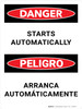 Danger: Starts Automatically Bilingual Spanish Portrait - Wall Sign