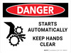 Danger: Starts Automatically Keep Hands Clear Landscape - Wall Sign Danger: Starts Automatically Keep Hands Clear Landscape - Wall Sign