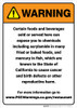 Warning: Food And Non Alcoholic Beverage Prop 65 - Wall Sign Warning: Food And Non Alcoholic Beverage Prop 65 - Wall Sign