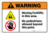 Warning: Moving Forklifts In This Area No Pedestrians ANSI - Wall Sign Warning: Moving Forklifts In This Area No Pedestrians ANSI - Wall Sign