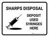 Sharps Disposal Used Syringes Here With Icon- Wall Sign