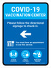 Covid-19 Vaccination Center Blue Left Arrow Portrait - Wall Sign