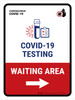 Covid-19 Testing Waiting Area With Icon Right Arrow Portrait - Wall Sign