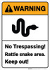 Warning: Rattlesnake Area Keep Out ANSI - Wall Sign
