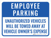 Employee Parking Violators Towed Portrait - Wall Sign Employee Parking Violators Towed Portrait - Wall Sign