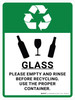Glass Recycle - Please Empty and Rinse with Icons Portrait - Wall Sign Glass Recycle - Please Empty and Rinse with Icons Portrait - Wall Sign