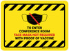 Yellow/Black Hazard To Enter Conference Room Face Mask Not Required with Proof of Vaccine with Icon Rectangular - Floor Sign