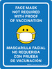 Face Masks Not Required With Proof Of Vaccination Emoticon Bilingual Spanish Blue Portrait - Wall Sign