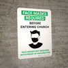 Face Masks Required Before Entering Church - Face Masks Not Required With Proof Of Vaccination Green with Icon Portrait - Wall Sign