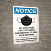 Notice: All Employees And Customers Are Required To Wear Face Covering Face Coverings Not Required With Proof Of Vaccination Portrait - Wall Sign