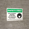 Safety First: Face Coverings Required In This Area Stop Coronavirus - Face Coverings Not Required With Proof Of Vaccination Landscape - Wall Sign