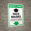 Safety First: Face Masks Arrow Down Icon - Face Masks Not Required With Proof Of Vaccination Portrait - Wall Sign