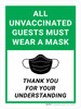 All Unvaccinated Guests Must Wear A Mask - Thank You For Understanding Green Portrait - Wall Sign