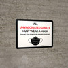 All Unvaccinated Guests Must Wear A Mask - Thank You For Understanding with Mask Icon Landscape - Wall Sign