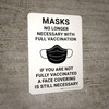 Mask No Longer Necessary With Full Vaccination - If You Are Not Fully Vaccinated A Face Covering Is Still Necessary Portrait - Wall Sign