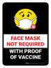 Face Mask Not Required with Proof of Vaccine with Emoji Black Portrait - Wall Sign