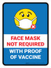 Face Mask Not Required with Proof of Vaccine with Emoji Blue Portrait - Wall Sign