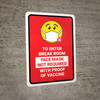 Face Mask Not Requiwith Proof of Vaccine To Enter Break Room with Emoji Red Portrait - Wall Sign Face Mask Not Requiwith Proof of Vaccine To Enter Break Room with Emoji Red Portrait - Wall Sign