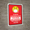 Face Mask Not Requiwith Proof of Vaccine To Enter Conference Room with Emoji Red Portrait - Wall Sign Face Mask Not Requiwith Proof of Vaccine To Enter Conference Room with Emoji Red Portrait - Wall Sign