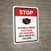 Stop: Face Mask Not Required with Proof of Vaccine In Public Areas with Icon Portrait - Wall Sign