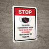 Stop: Face Mask Not Required with Proof of Vaccine To Enter Conference Room with Icon Portrait - Wall Sign