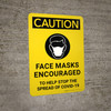 Caution: Face Masks Encouraged To Help Stop The Spread Of Covid-19 - Wall Sign