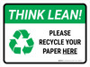 Think Lean: Please Recycle Your Paper Here Landscape - Wall Sign