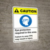 Caution: Eye Protection Required In Area Wear PPE ANSI - Wall Sign