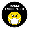Masks Encouraged Black Round With Emoticon - Floor Sign