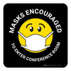 Masks Encouraged To Enter Conference Room Black With Emoticon Rectangular - Floor Sign