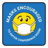 Masks Encouraged To Enter Conference Room Blue With Emoticon Rectangular - Floor Sign