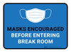 Masks Encouraged Before Entering Break Room Blue Rectangular - Floor Sign