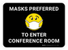Masks Preferred To Enter Conference Room Black With Emoticon Rectangular - Floor Sign