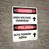 Danger: High Voltage Overhead Arrow Bilingual Spanish - Wall Sign