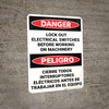 Danger: Lock Out Electrical Switches Bilingual Spanish - Wall Sign