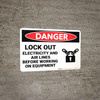 Danger: Lockout Electricity Airlines Before Working On Equipment - Wall Sign Danger: Lockout Electricity Airlines Before Working On Equipment - Wall Sign